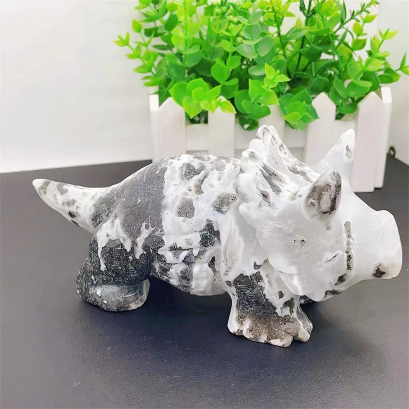 

Natural Moss Agate Dinosaur Carved Powerful Statue Healing Crystals Crafts For Home Decoration Accessories 1pcs