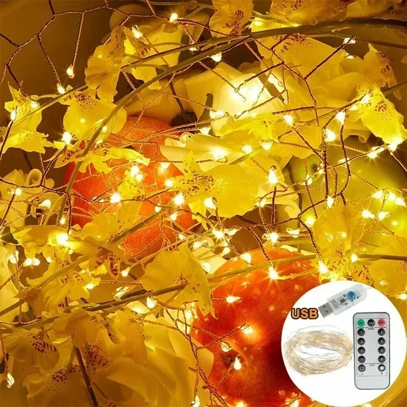 USB Powered LED Firecracker Garland Fairy Lights Remote Dimming Decorative String Lamp for Bedroom Wedding Garden Party Decor