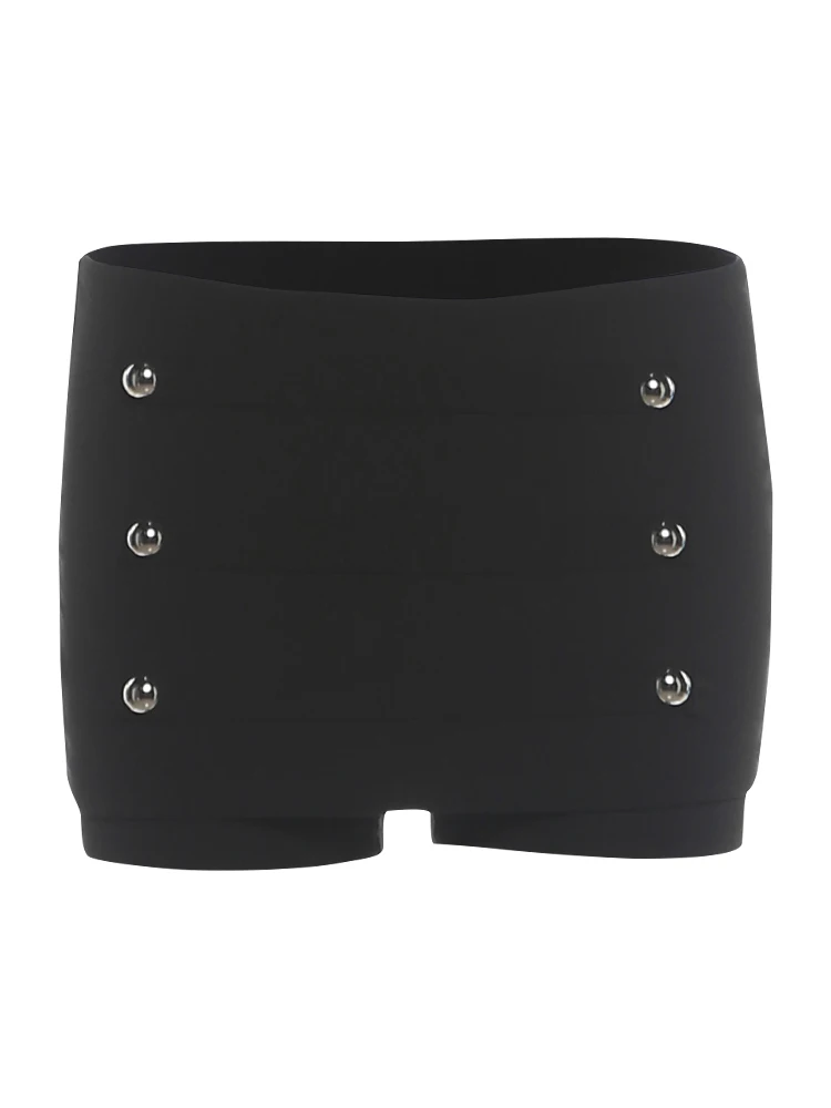 Sisterlinda Damen Hottie Short mit zweireihiger Dekoration, Falten, elastische Taille, hohe Elastizität, Hottie Midnight Fashion Streetwear – Detail 2
