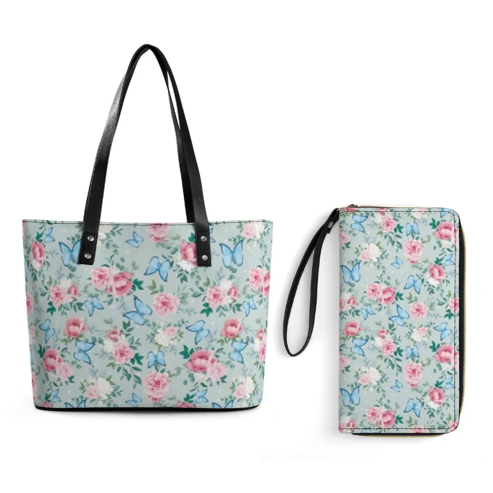 

Women's Handbag Wallet Set Flower Pattern Pu Leather Material Customizable Patterns Women's Large Capacity Storage Bag