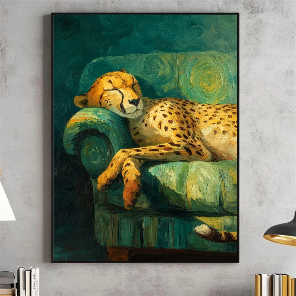 1pc frameless Canvas Painting Large Emerald Green Cheetah Art Maximalist Poster Glam Preppy Dorm Teen Room Decor Modern Animal C