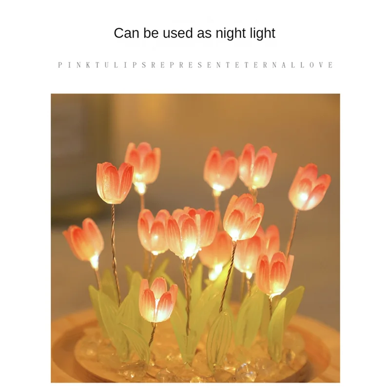 

1 PCS Tulips Night Light Handmade DIY Tulip Girl Living Room Night Light Desktop Light Romantic Ambient Lamp Blue-AT48