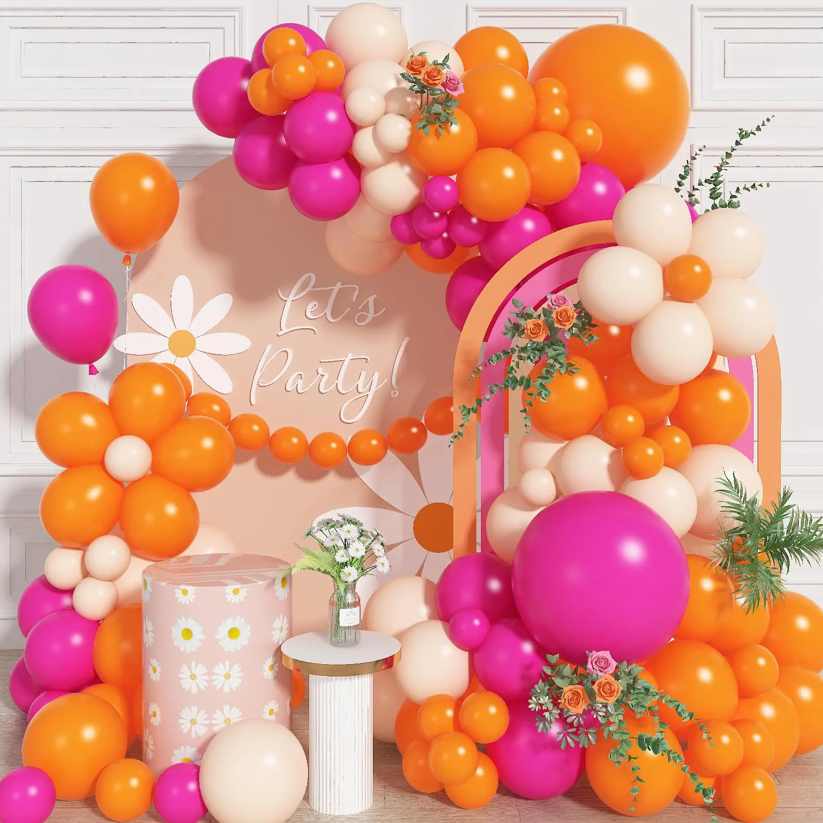 Hot Pink Orange Balloon Garland Arch Kit for Girls Wedding Birthday Party Anniversary Baby Shower Engagement Tropical Decoration