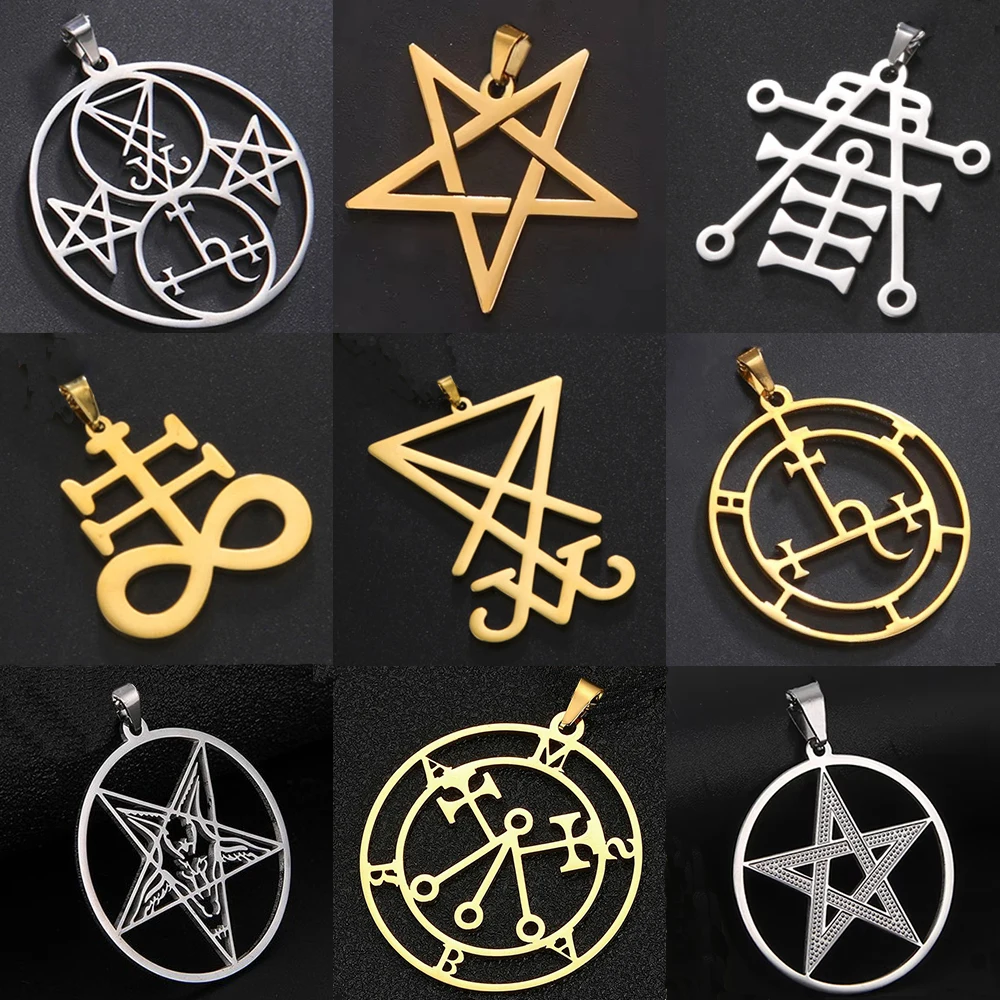 EUEAVAN 1pc Lucifer Sigil Pendant Seal of Satan Charm Satanic Symbol Charms Stainless Steel Necklace Jewelry Making Supplies