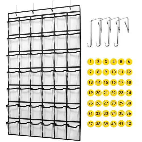 Imagen 1 del producto Soporte para teléfono móvil de 42 bolsillos para profesores de aula, herramienta esencial de organización y gestión de almacenamiento para gráficos de bolsillo escolares