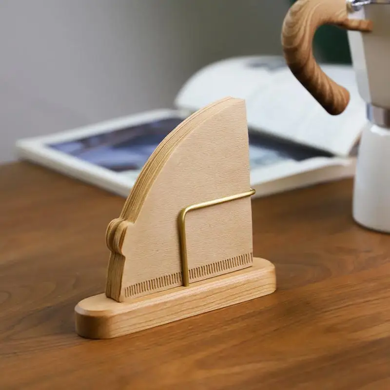 Coffee Filter Container Wood & Brass Cone Coffee Filter Holder Coffee Filter Dispenser Coffee Filter Organizer For Coffee tool