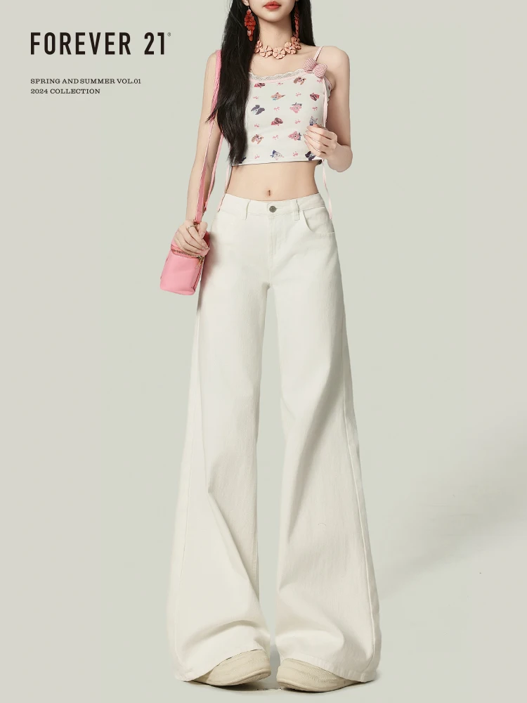 Calças Jeans Fenas Brancas de Cintura Baixa Estilo Americano Forever 2, Modelagem Solta e Slim com Pernas Retas e Estilo...