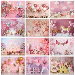 Newborn Baby 1st Birthday Party Photography Background Girls Cake Smash Decoration Balloon Lollipop Cloud Backdrop Photo Props