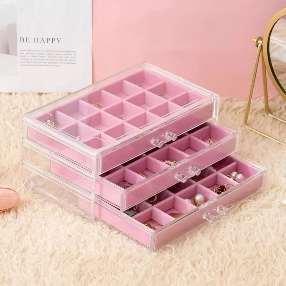 Новый Регулируемый органайзер для хранения ювелирных изделий, акриловый бархатный лоток, прозрачная подставка, держатель, поднос для браслетов, Штабелируемый органайзер для сережек