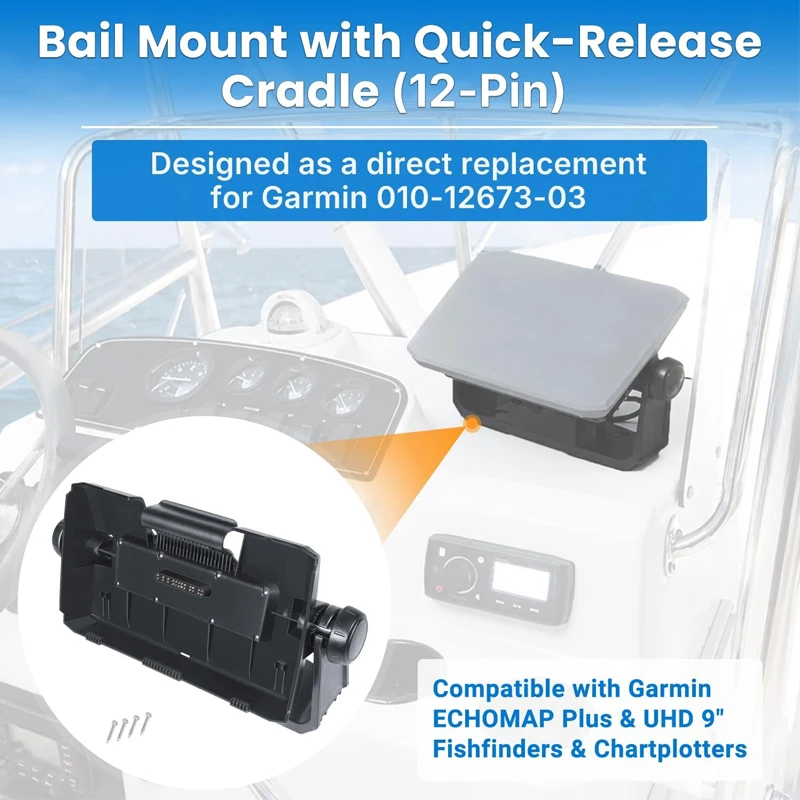 Bail Mount with Quick-Release Cradle (12-Pin) for Garmin ECHOMAP Plus & UHD 9-Inch Fishfinders and Chartplotters, 010-12673-03