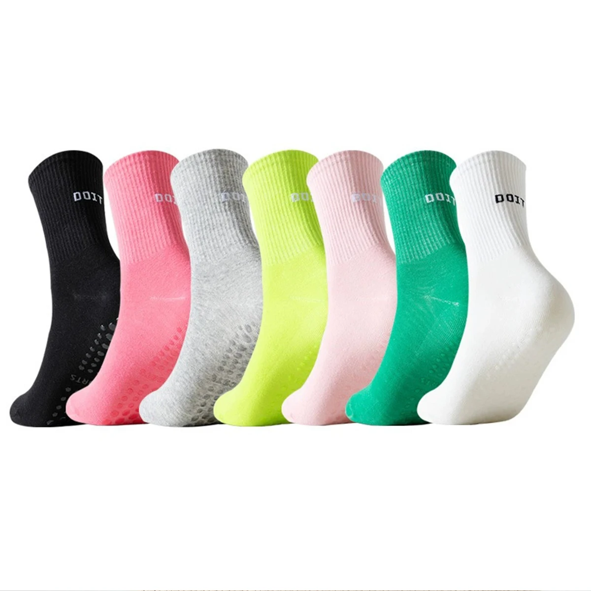 

CHAOZHU 7 Pairs Anti-slip Silicone Dots Yoga Week Socks Solid Colors Combed Cotton Knitting Do It Letters Women Socks Sport