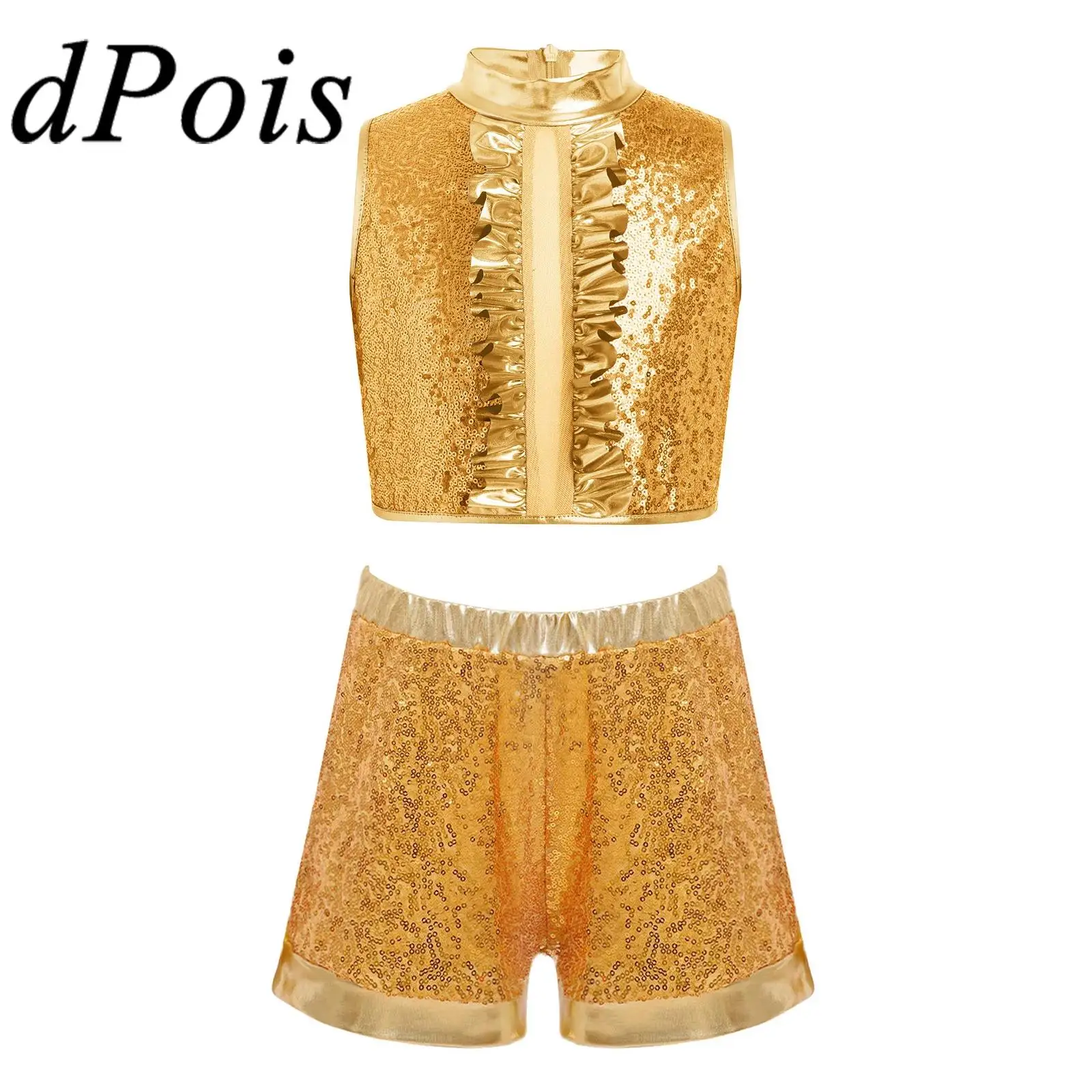 

Girls 6-16 Years Dancewear 80s 90s Party Disco Dance Performance Outfits 2Pcs Sequin Pants Set Kids Hip Hop Dance Costumes