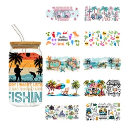 1PCS Coconut Trees and Van Beach Summer Forecast Camping Fishing Tumbler Pegatinas Decal UV Wraps Can Stickers DTF Glass Wrap