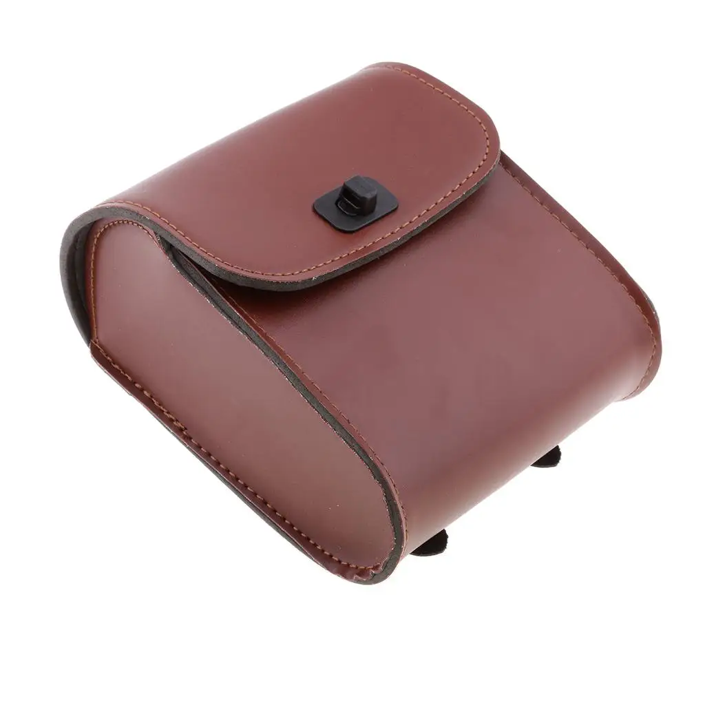 Motorcycle Bike Saddle Bags Saddlebags PU Leather Side Storage Fork Tool Pouch - Brown