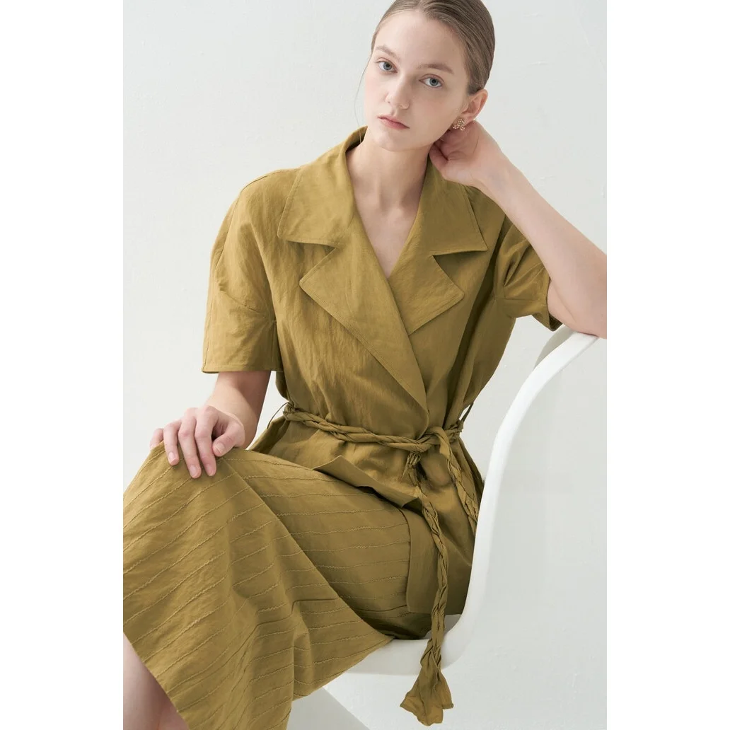Slimming Short Sleeve Suit Skirt Set with Woven Belt Commute Versatile Top Half Skirt Business Casual Pure Color Women's Outfit