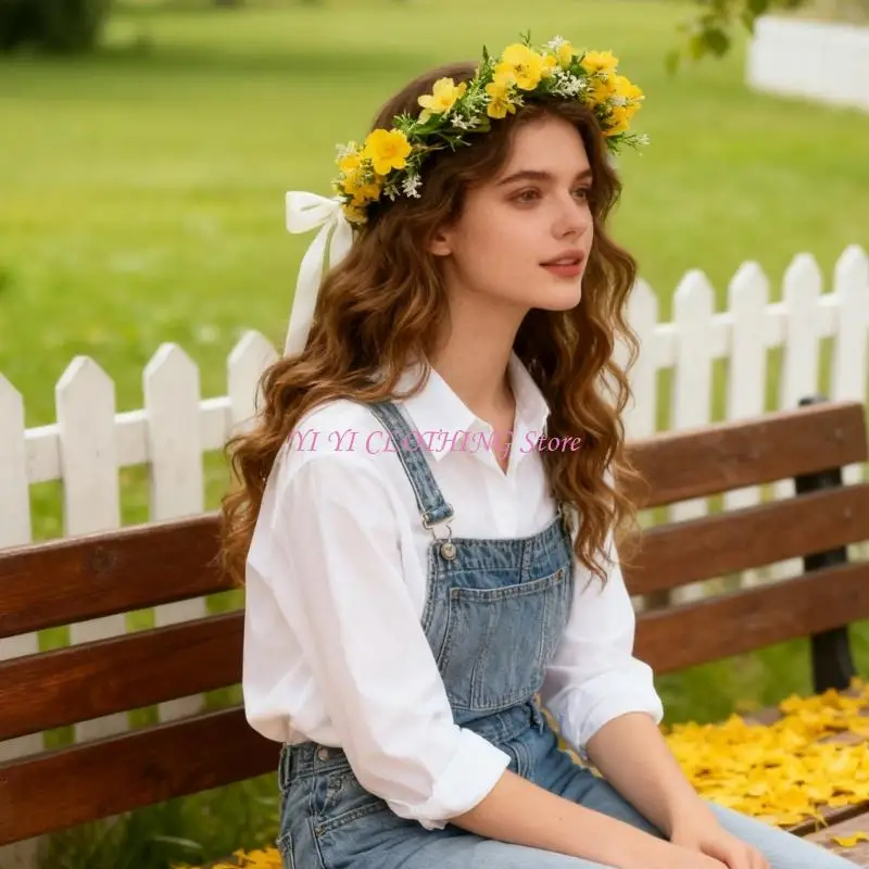 

N5KF Adjustable Floral Headbands Plastic Grass Fabric Hairpiece For Kids Photography Bridal Event