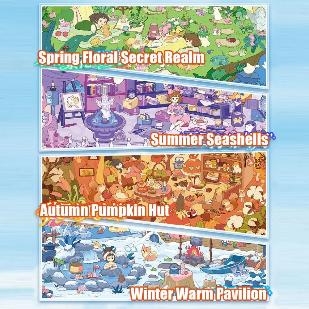 DIY 3D Landscape Sticker Floral Secret Realm Journal Decor Pocket Cabin Scene Stickers Pumpkin Hut Miniature Scene Sticker