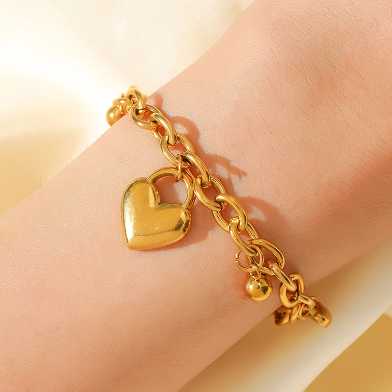 GANPUP 316L Edelstahl Metall Herz Armband Für Frauen Mode Exquisite 18K Gold Überzogene Wasserdichte Handgelenk Kette Schmuck – Detail 9
