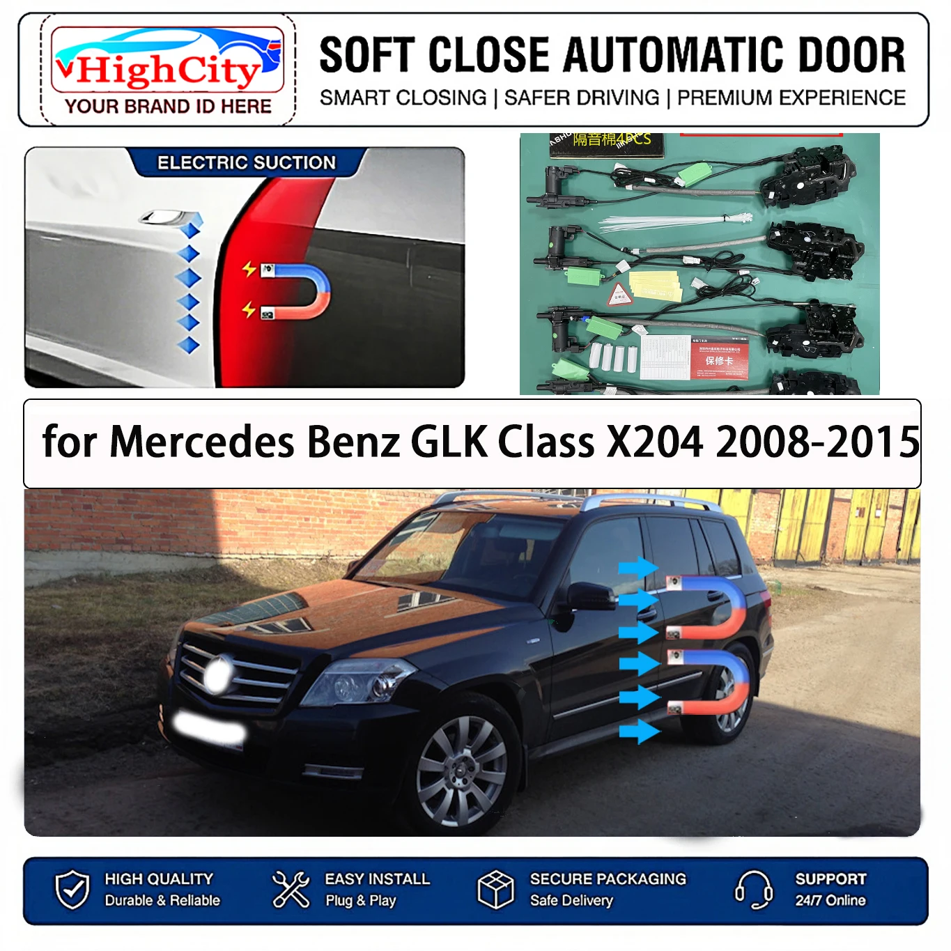 for Mercedes Benz GLK Class X204 2008-2015 Electric Suction Soft Close Door Kit Smart Anti Pinch Auto Cinch Latch System No Slam