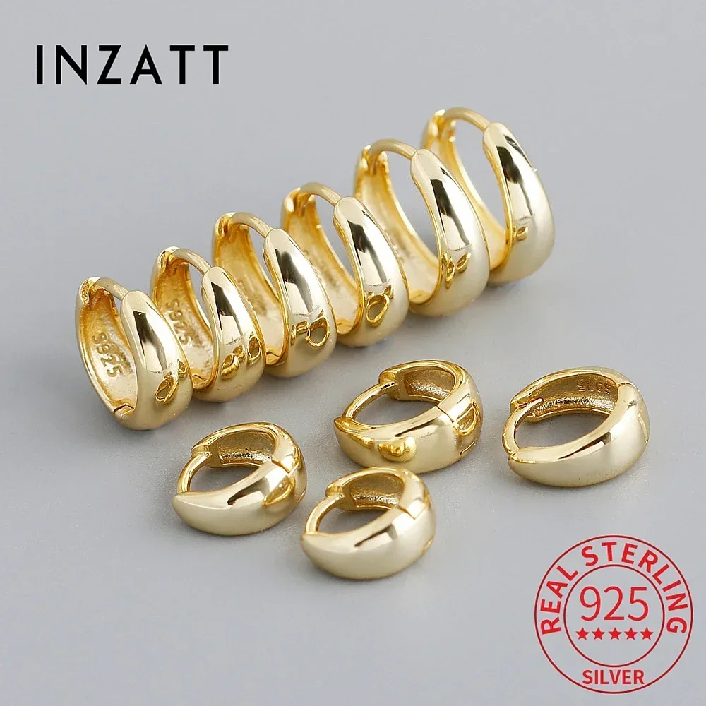 INZATT 100% 925 Sterling Silver 18K 6/7/8/9/10mm okrągła obręcz kolczyki dla kobiet klasyczne drobne biżuteria minimalistyczne akcesoria