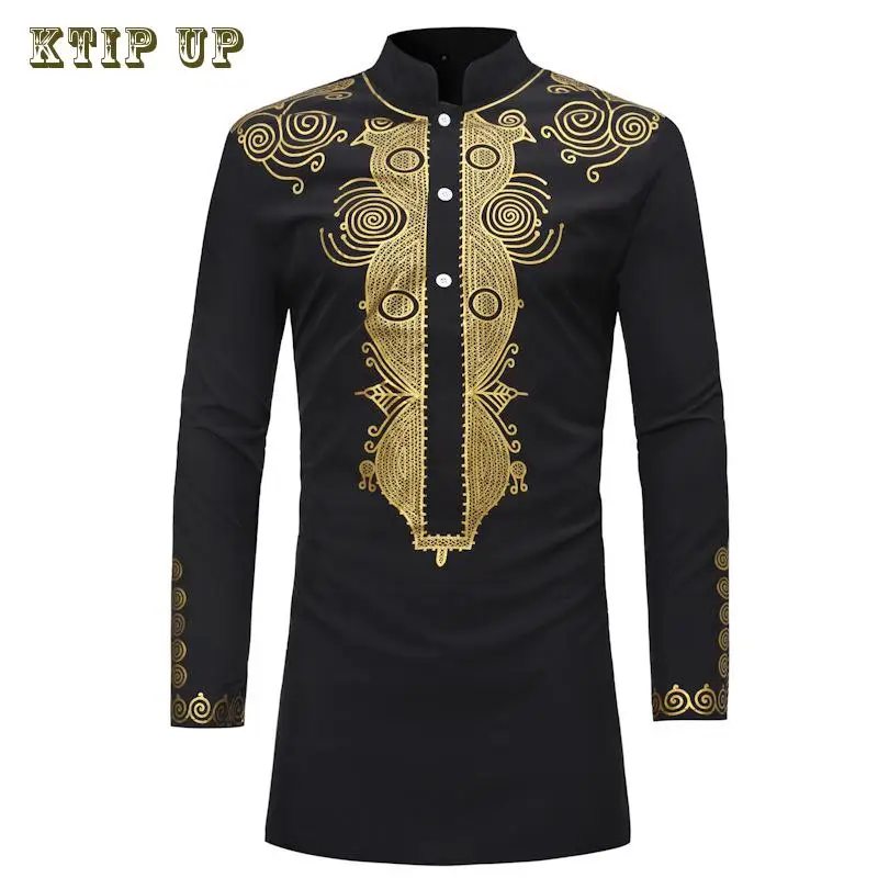 

Luxury Casual Islamic Arabic Abaya Robe Fashion Ethnic Print Stand Collar Youth Mid-length Shirt Coat Muslim Men Clothing Kurta