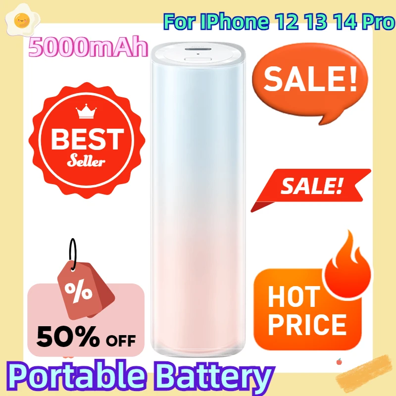 For IPhone 12 13 14 Pro Power Bank MINI 5000mAh 20W MAX Lipstick Version Powerbank Portable Battery