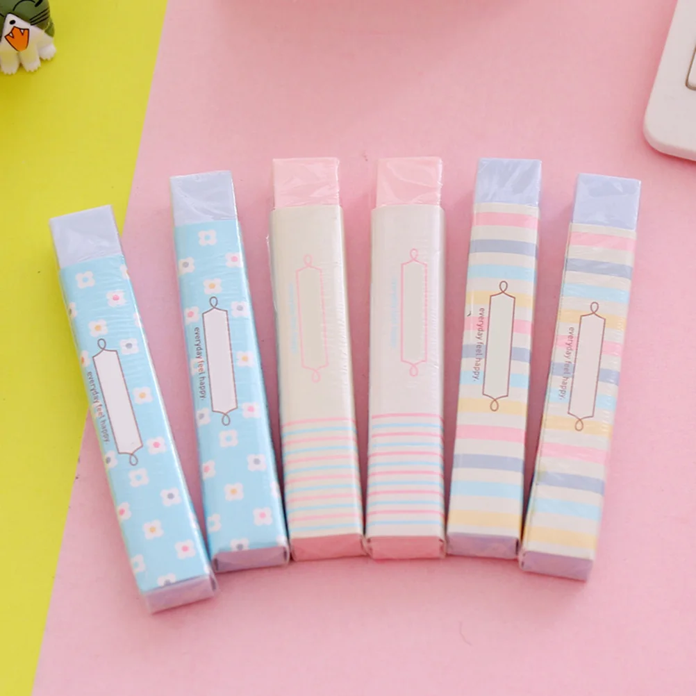 

3pcs Colorful Strip Shape Pencil Eraser Rainbow Rubber Eraser For Students School Stationery Non Toxic Easy Erase Back To