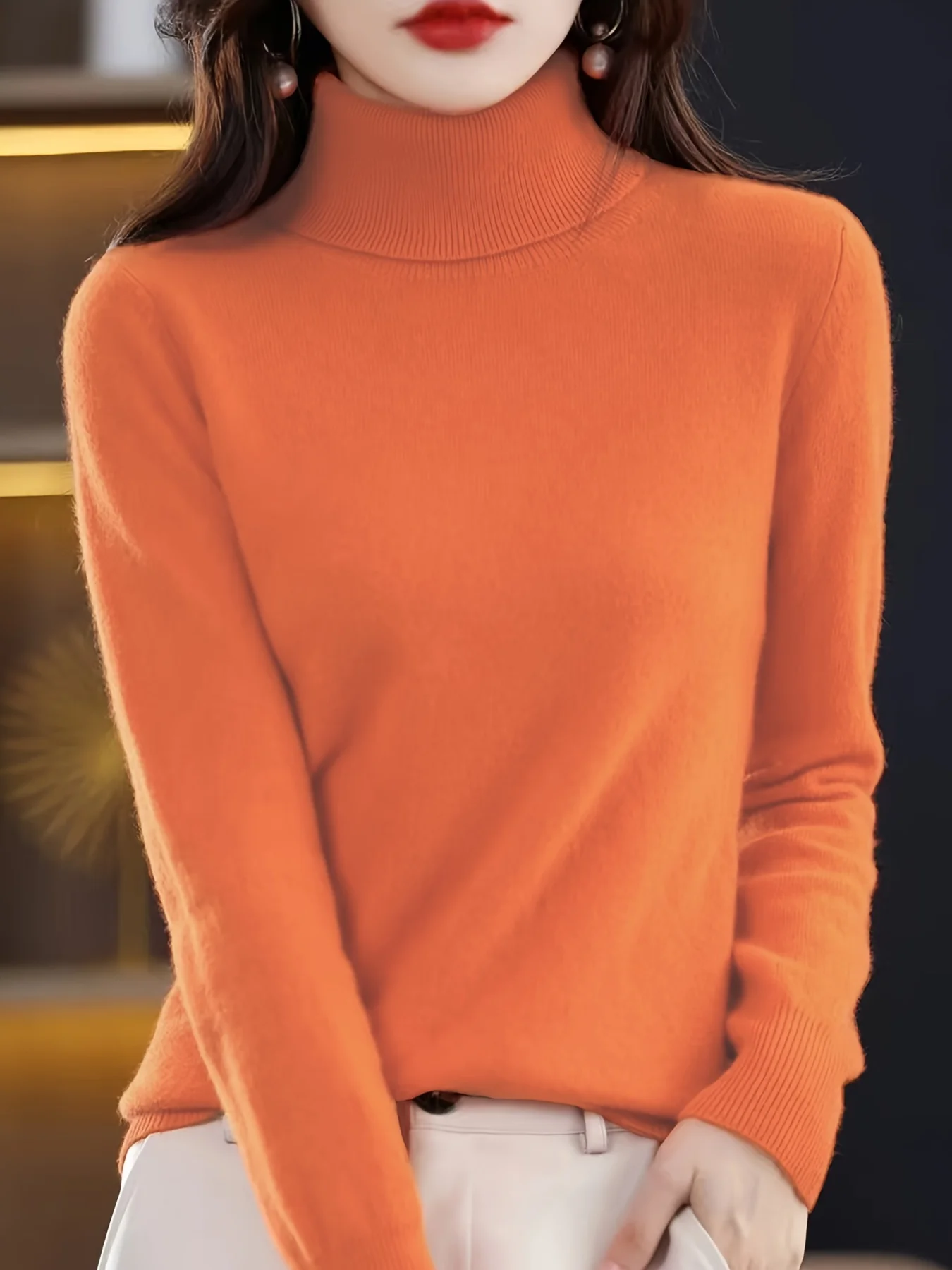 

Knitted new style fashionable collar solid color loose casual sweater base knit sweater