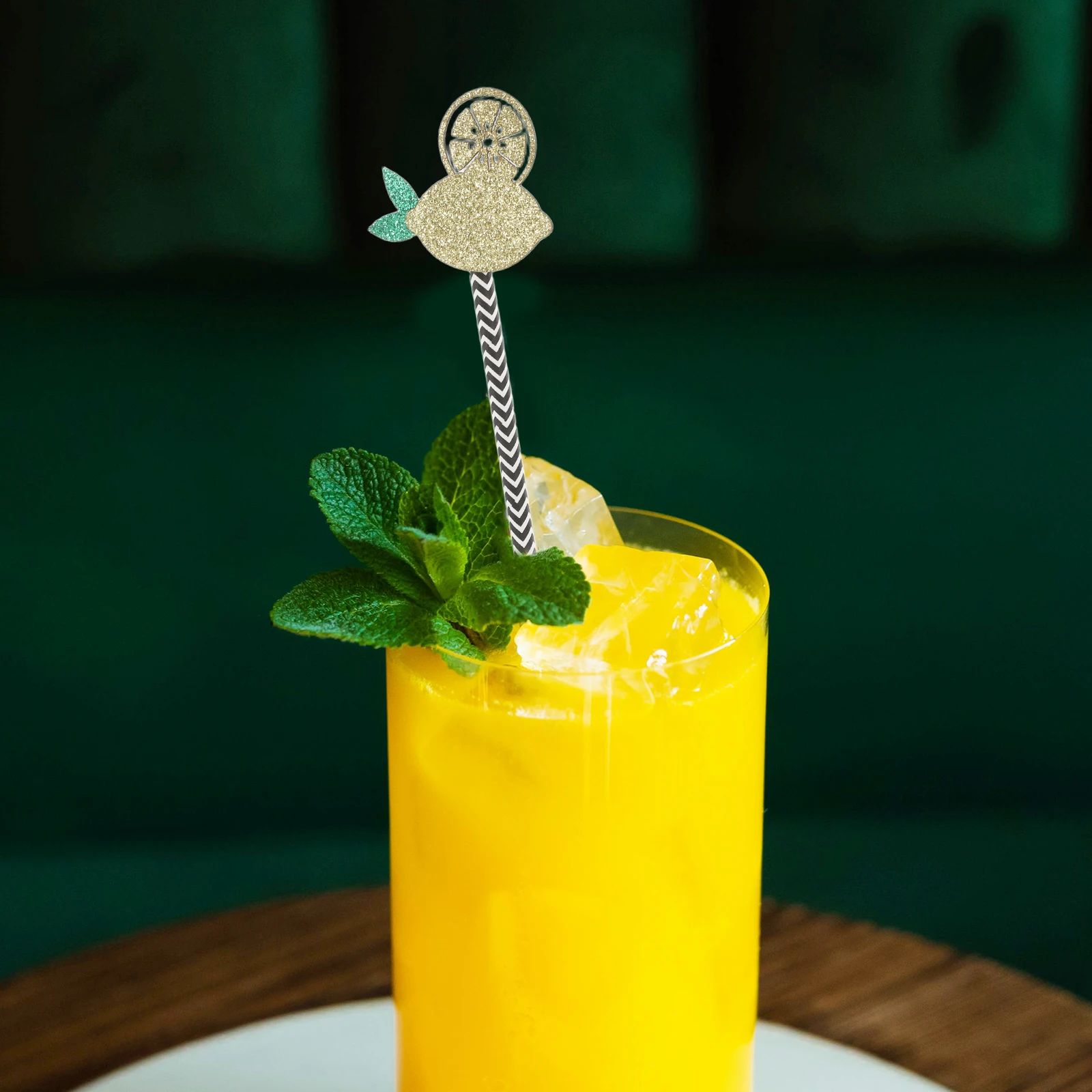 

12Pcs Stylish Lemon Design Drinking Straws Environmentally Friendly Disposable Straws for Coffee Tea Cocktail Party Use