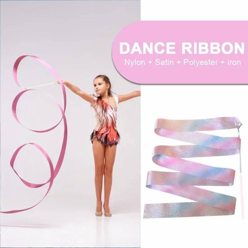 2M Gymnastics Ribbon Rhythmic Equipment Ballet Dance Ribbon Rhythm Rotating Rod Flashing Star Training Suitable for GYM Train