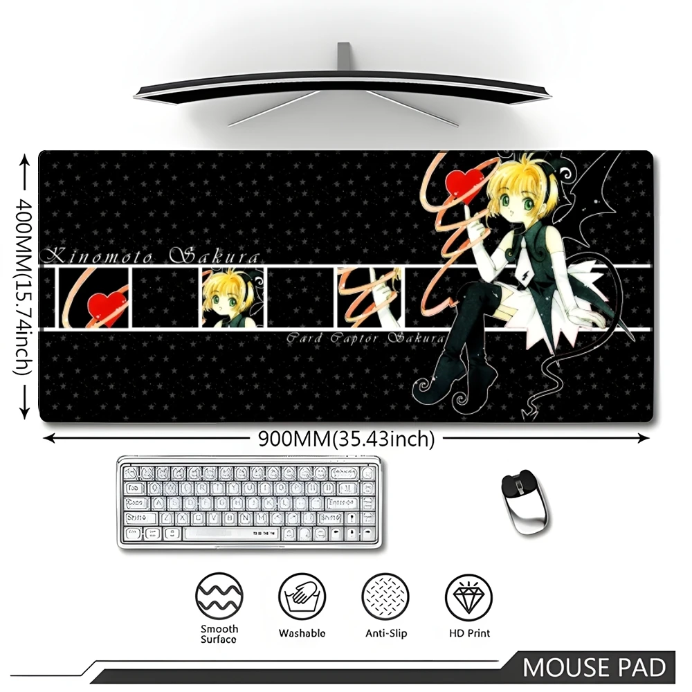 C-Cardcaptor Sakura Magic Mouse Pad Large Gaming Gamer Big Mouse Mat Computer Locking Edge MousePad 90x40cm Keyboard Desk