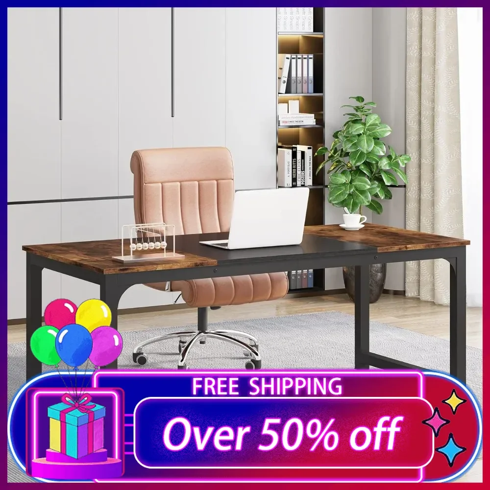 63 x 31.5 inch Large Office Computer  Desk Computer Table Study Writing Desk Workstation for Home Office, Black Metal Frame