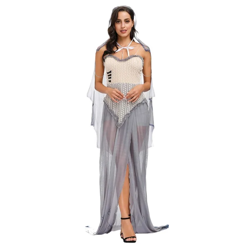 Scary Ghost Bride Cosplay Costume Fancy Dress With Cape Halloween Carnival Women Vampire Zombie Bride Corpse Wedding Costume NEW