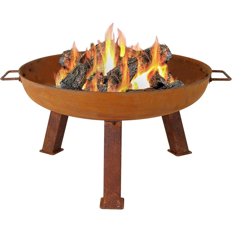 

24-Inch Rustic Cast Iron Fire Pit Bowl with Handles - Lightweight Design - Unique Rust Patina