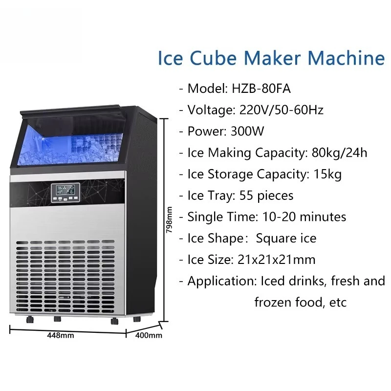 Ice Maker Machine Commercial 80kg Ice Cube Makers Automatic Ice Block Making Machine for Business Price Home Food Shop