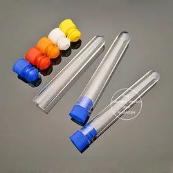 100pcs/lot Clear Plastic Test Tubes with Plastic Color Push Cap Round-bottomed PS Centrifuge Test Tubes for School Experiments