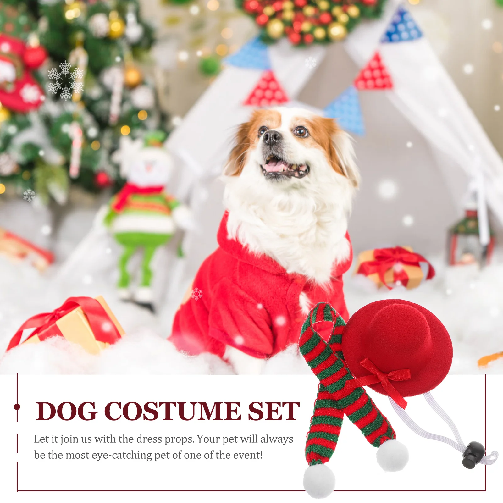 

2Pcs Pet Headdress Hat and Scarf Xmas Dog Costume Set Party Pet Supplies Winter Wear Dog Costume Set Mini Cat Headdress