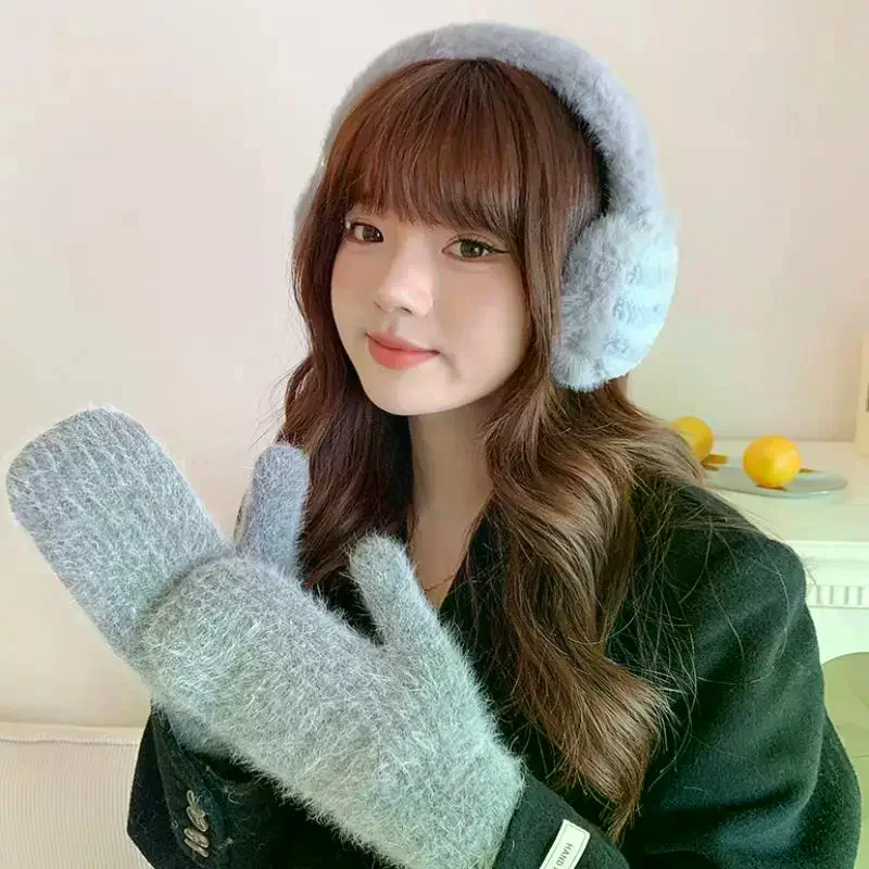 Gloves For Women In Winter Cute Plush Thickened Rabbit Fur To Keep Warm And Furry Student Riding To Prevent Cold And Freezing