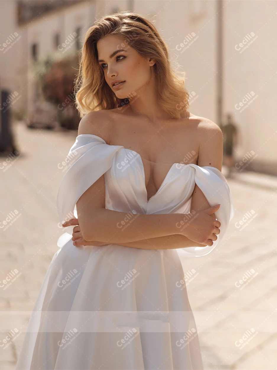 Classic Wedding Dresses A-Line Satin Bridal Gowns Off The Shoulder Robes For Formal Party Elegant Simple Vestidos De Novia 2024