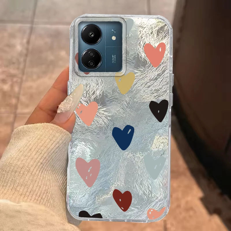 샤오미 포코 X3 X3 Pro X5 Pro X6 M6 M6 Pro M2 Pro M5S C61 C65 폰 케이스 귀여운 하트 소용돌이 패턴 심플 패션 커버