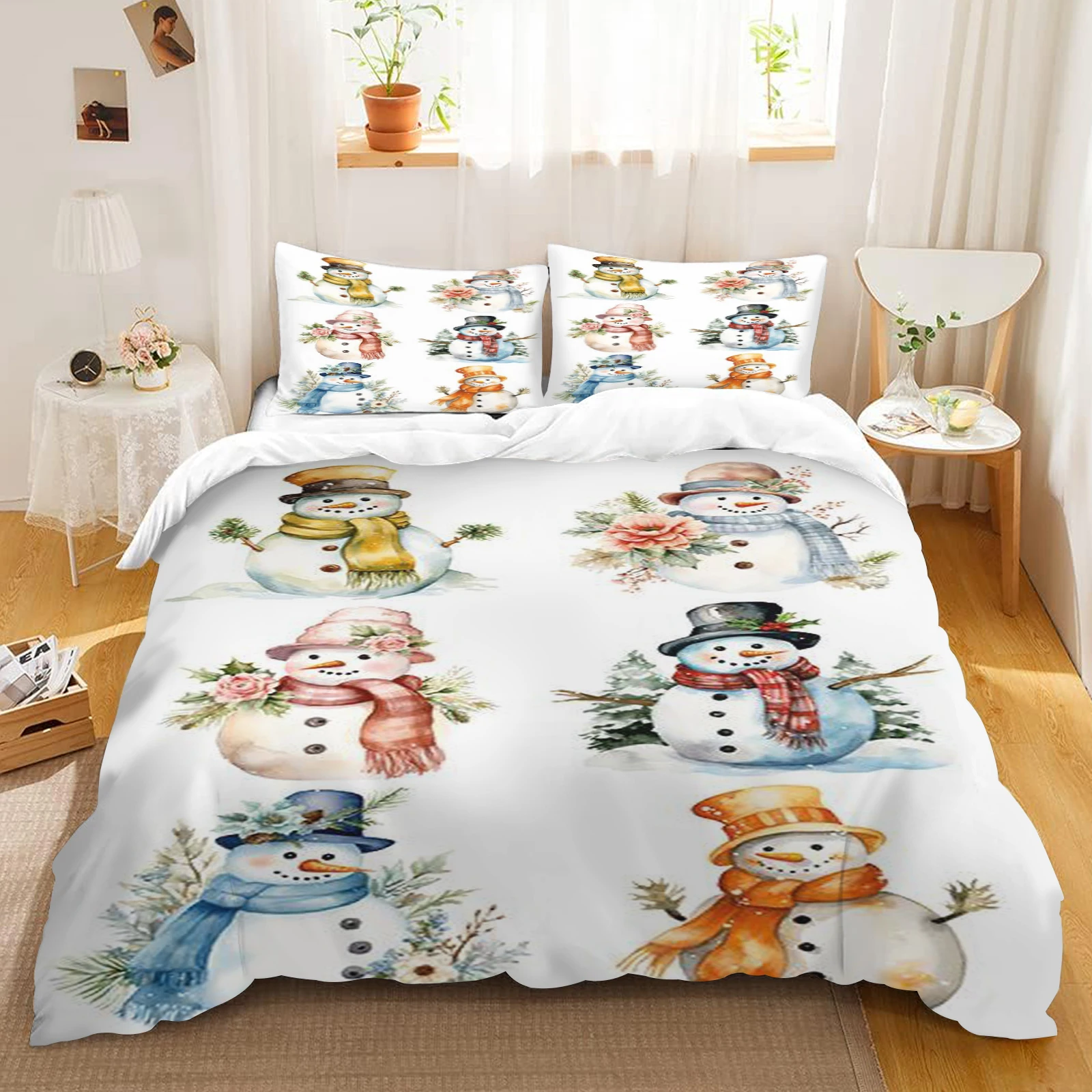 Christmas Cartoon Duvet Cover New Sweet Quilt Cover 3-piece Set Full Size for Bedroom Decor Comforter Set Child Gift