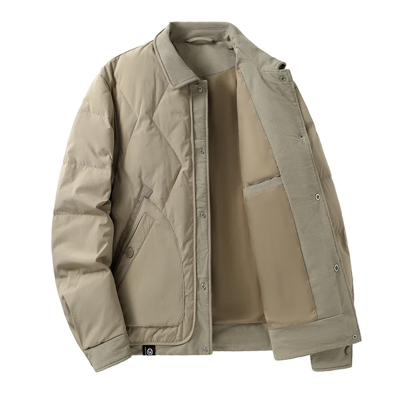 Winter Men White Duck Down Jacket Outdoor Sportwear Windproof Cold Stand Collar Diamond Patterned Padded Jacket Thick Warm Coat