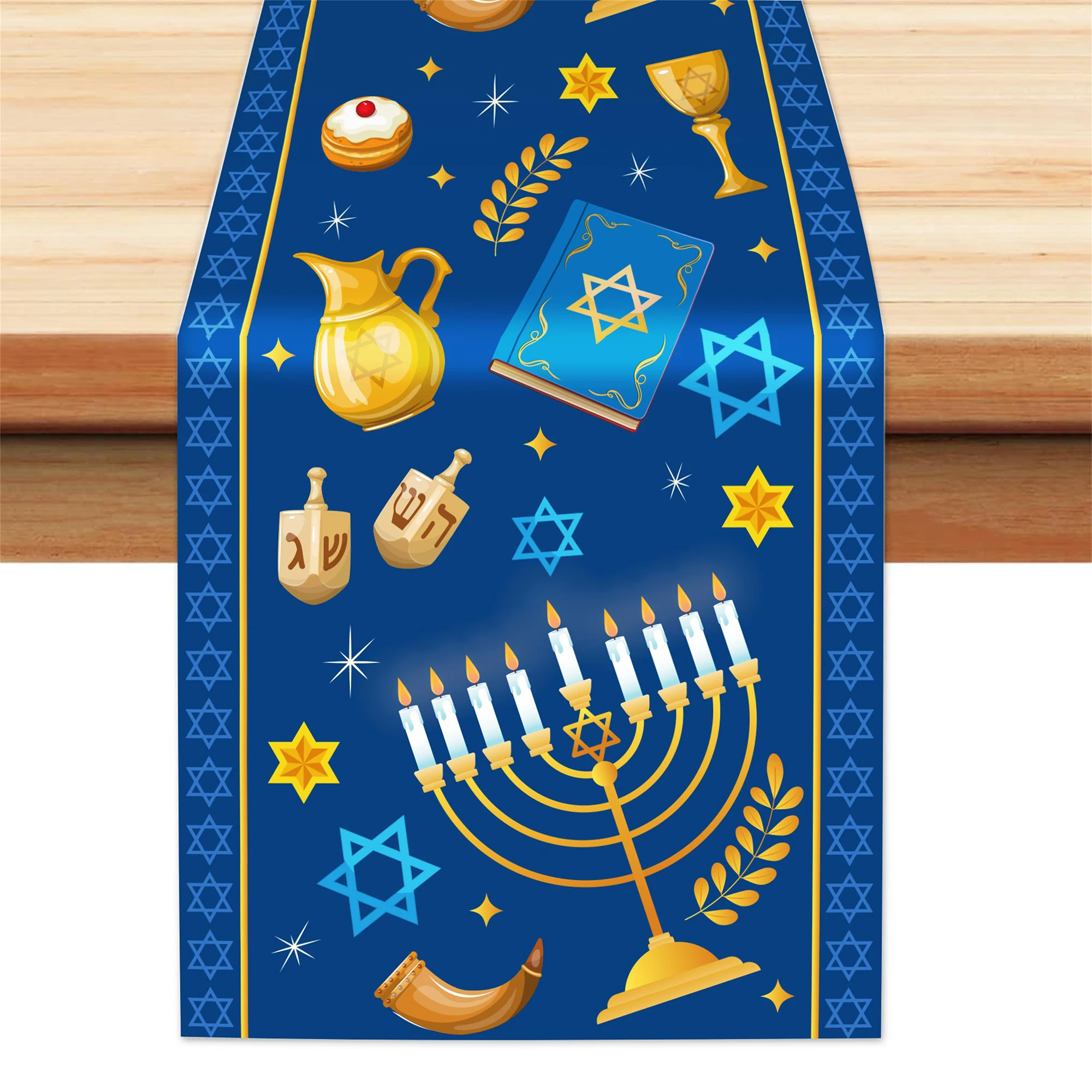 Hanukkah Themed Table Runner For Kitchen Dining Table Decoration Tablecloth Table Covers For Hanukkah Party Decoration
