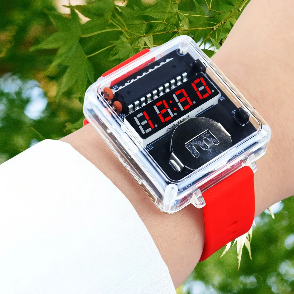 DIY LED Watch Electronic Kit 0.28 Inch Display Time Tube CLock with Case Strap Learning DIY Soldering Project Assembly