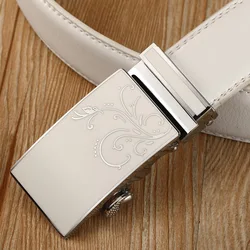 New White Belt Genuine Design Men's Leather Automatic Buckle Belt Luxury Korean Fashion Trend Quick Release Personality Boy Belt