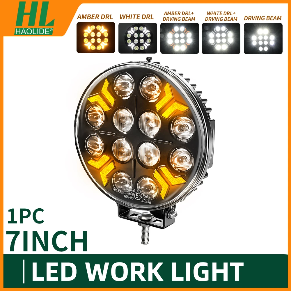 HAOLIDE 7 inch ronde spot floodlight bar met hoog/laag licht DRL LED werk- en rijlamp voor vrachtwagen, jeep, off-road, SUV, UTV, ATV, mistlampen - afbeelding 1