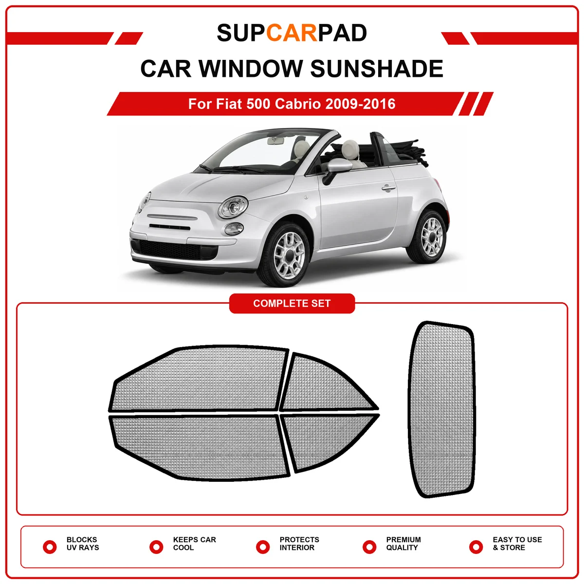 For Fiat 500 Cabrio 2009-2016 Pre‑Cut Auto Window Sunshade Anti‑UV Car Sun Visor Protector