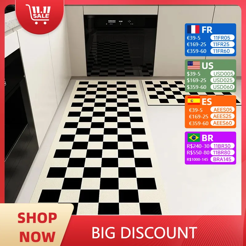 Kitchen Pvc Anti-slip Carpet Soft Diatom Mud Foot Mat Bathroom Door Quick-drying Rug Modern Home Decoration Simple Plaid Mats