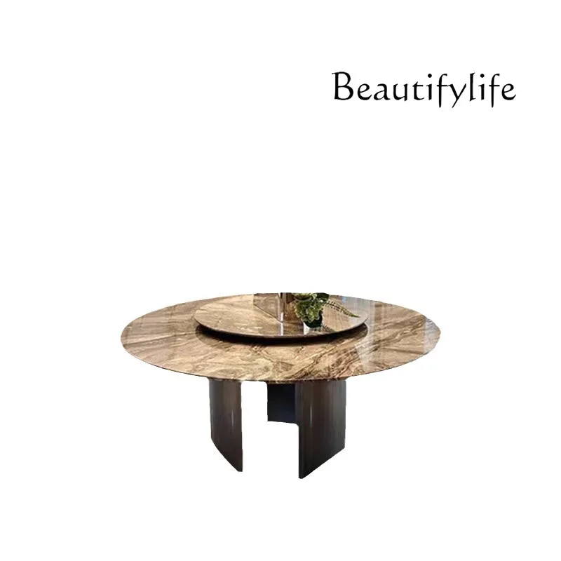 

Premium brown suspended dining table round table Italian simple high-end natural marble luxury stone table