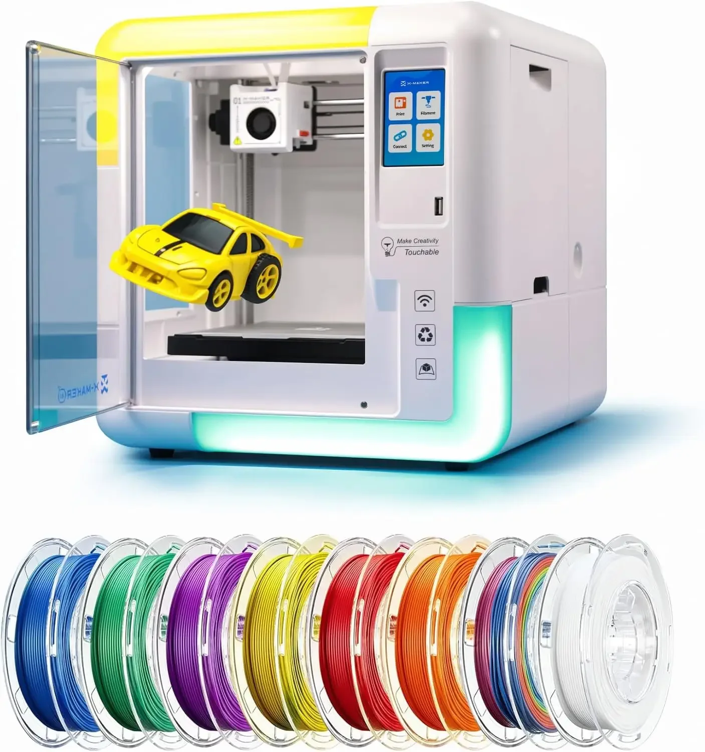 AI 3D Printer for Kids, Fast 400mm/s, 1500+ Models, Enclosed Safe | One-Click WiFi App Control, Leveling-Free 3D Printer, 8